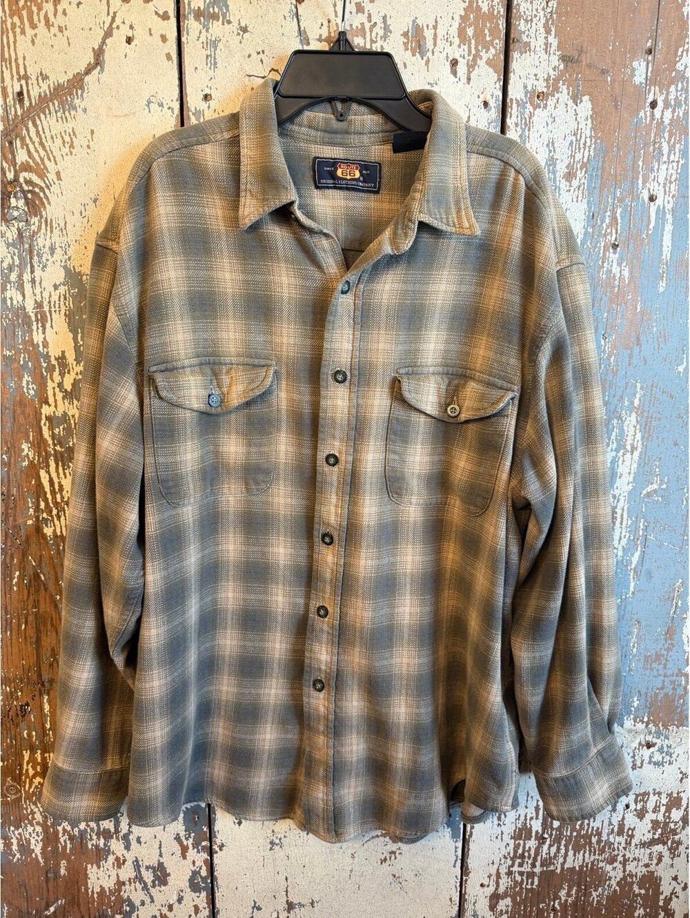 Vintage Route 66 plaid button-down long sleeve Men's shirt, size Large